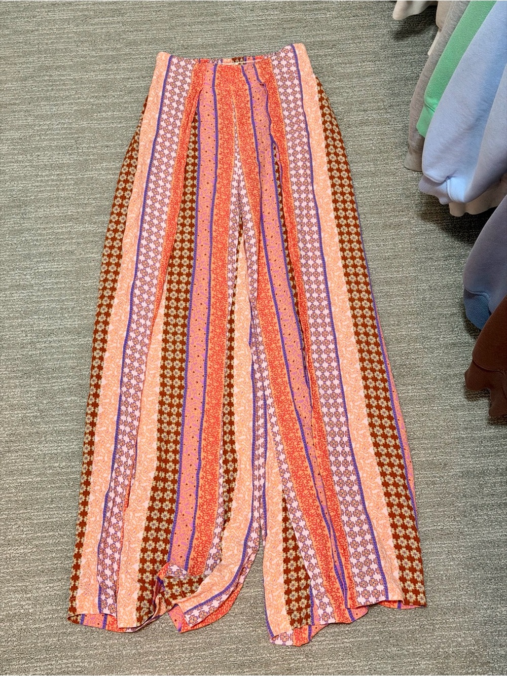 Billabong Striped Floral Wide-Leg Pants - Pink & Orange & Brown